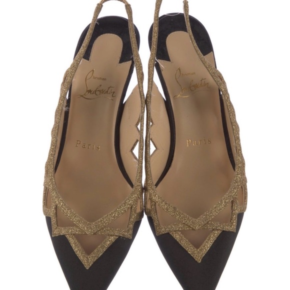 Christian Louboutin black/gold Glitter Patterned Slingback Pumps - Picture 3 of 5